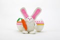 Plasticine rabbit with easter eggs Royalty Free Stock Photo