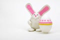 Plasticine rabbit with easter eggs Royalty Free Stock Photo