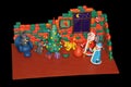 Plasticine rabbits decorate a Christmas tree Royalty Free Stock Photo