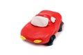 Plasticine red passenger car cabriolet car isolated on white Royalty Free Stock Photo