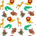 Plasticine seamless African baby animals colorful seamless pattern