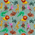 Plasticine seamless African baby animals colorful seamless pattern