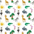 Plasticine seamless African baby animals colorful seamless 3d illustration pattern