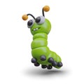 Plasticine style caterpillar, bottom view. Strange character. Green insect with black legs