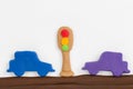 Plasticine traffic light and car. Royalty Free Stock Photo