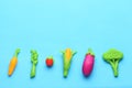 Plasticine vegetables for healthy diet. Carrots, asparagus, tomato, corn, eggplant and broccoli. Antioxidants, organic foods