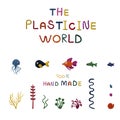 Plasticine World Set of cartoon sea animals fish. Life in ocean collection. Hand Made