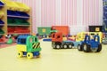 plastics car toys in room for children Royalty Free Stock Photo