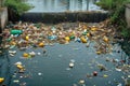 Plastics harm Detrimental plastic waste pollution in the reservoir Royalty Free Stock Photo