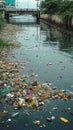 Plastics harm Detrimental plastic waste pollution in the reservoir Royalty Free Stock Photo