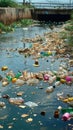 Plastics harm Detrimental plastic waste pollution in the reservoir Royalty Free Stock Photo