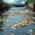 Plastics harm Detrimental plastic waste pollution in the reservoir Royalty Free Stock Photo