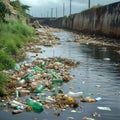 Plastics harm Detrimental plastic waste pollution in the reservoir Royalty Free Stock Photo