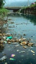 Plastics harm Detrimental plastic waste pollution in the reservoir Royalty Free Stock Photo