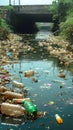 Plastics harm Detrimental plastic waste pollution in the reservoir Royalty Free Stock Photo
