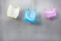 Plastig bags hanging on the background Royalty Free Stock Photo
