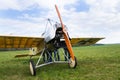 Fokker E. III Eindecker fighter aircraft of World War I. stands on airport Royalty Free Stock Photo