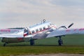 Lockheed Electra 10A vintage airplane preparing for flight on airport Royalty Free Stock Photo