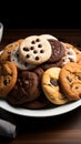 A plate adorned with a tempting assortment of freshly baked chocolate cookies