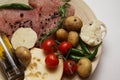 Plate of appetite meat and various vegetables