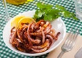 Plate of appetizing roasted shrimps