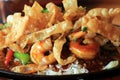 Plate of Asian Stir-fried Shrimp. Closeup