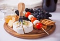 Plate with assorted cheese, fruit and other snacks for party Royalty Free Stock Photo