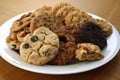 plate of assorted cookies, including chocolate chip, oatmeal raisin and peanut butter