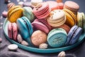plate with assorted french macaron cookiesGenerative AI