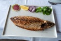 Atlantic bonito (palamut) fish with salad in Turkey