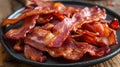 Plate of Bacon on Wooden Table