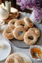 a plate of bagels with sesame, a nutritious and satisfying breakfast