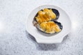 Plate with baked mussels with cheese Royalty Free Stock Photo