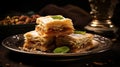 Delicious Turkish And Arabic Pastries On A Dark Background