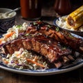 Savory Barbecued Ribs with Coleslaw and Corn on the Cob