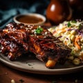 Savory Barbecued Ribs with Coleslaw and Corn on the Cob