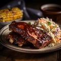 Savory Barbecued Ribs with Coleslaw and Corn on the Cob