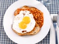 A Plate Of Beans On Toast With A Double Yolk Egg