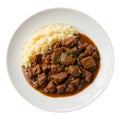 plate of beef bourguignon served with creamy mashed potatoes, showcasing rich flavors and textures Royalty Free Stock Photo