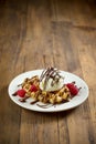 plate of belgian waffle with ice cream Royalty Free Stock Photo