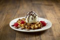 plate of belgian waffle with ice cream Royalty Free Stock Photo