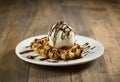 plate of belgian waffle with ice cream Royalty Free Stock Photo