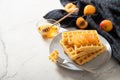 Plate with Belgian Waffles with Fresh Apricot