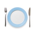 Plate in blue design with knife and fork Royalty Free Stock Photo