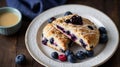 Delicious Homemade Blueberry Scones Served on a Plate with Cup of Coffee Royalty Free Stock Photo