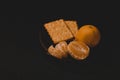 A plate of breakfast on a dark background