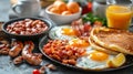Plate of Breakfast Food With Eggs, Bacon, and Pancakes Royalty Free Stock Photo