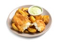 Plate with British Traditional Fish and potato chips Royalty Free Stock Photo