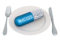 Plate with capsule of hydroxychloroquine HCQ, 3D rendering Royalty Free Stock Photo