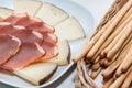 Plate of cheese and pork loin Royalty Free Stock Photo